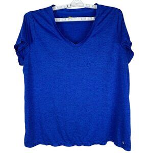 Xersion Womens Blue Semi Fit V Neck Short Sleeve Shirt Size 1X Polyester